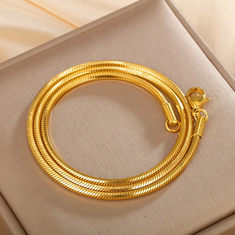 Luxury 24K Pure Gold real gold Snake Bone Chain Necklace.