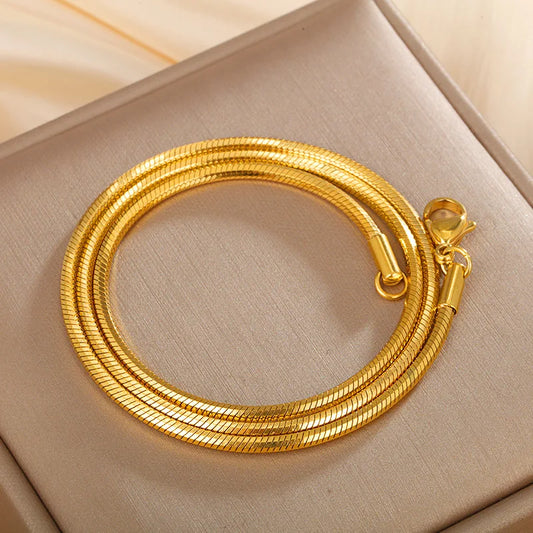 Luxury 24K Pure Gold real gold Snake Bone Chain Necklace.