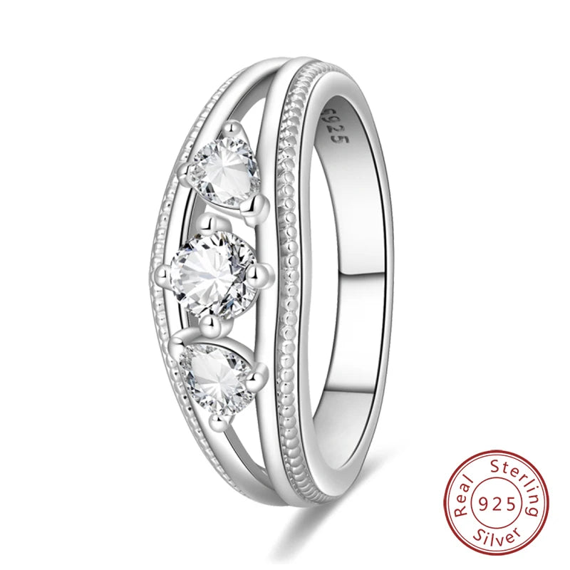 Original 925 Sterling Silver Minimalist Ring Sparkling Cubic Zirconia Ring Jewelry.
