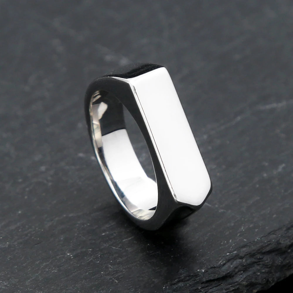 316L Stainless Steel Simple Rings For Men Square Band Flat Ring Charm Jewellery