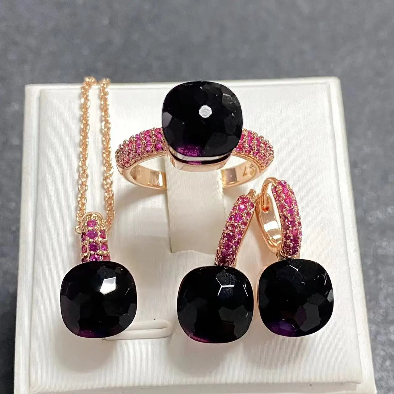 3Pcs Rose Gold Plated Jewelry set with Inlay Purple Zircon Crystal
