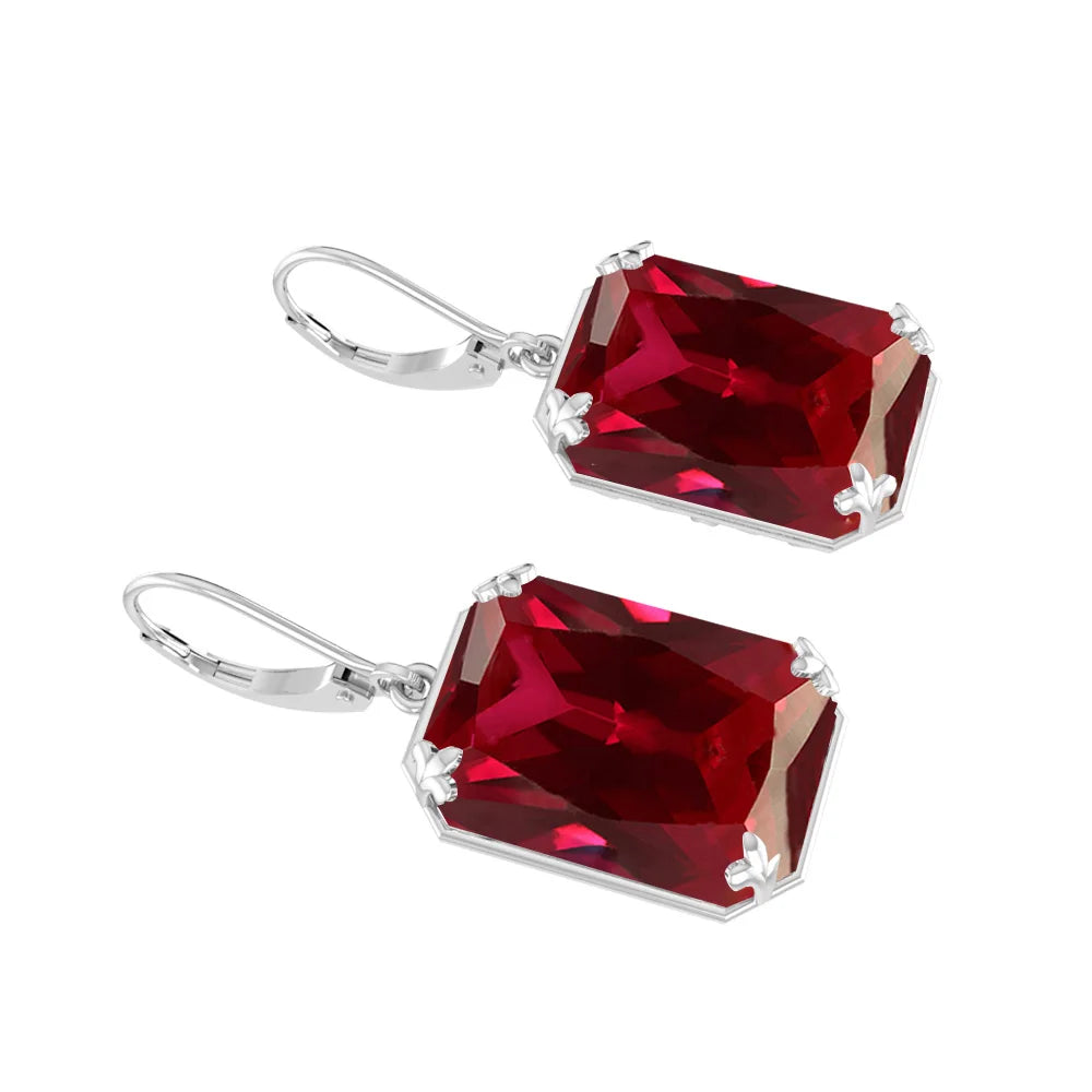925 Sterling Sliver Earrings Vintage Ruby Gemstone  Lever Back Drop Earring Handmade Jewellery Designers.