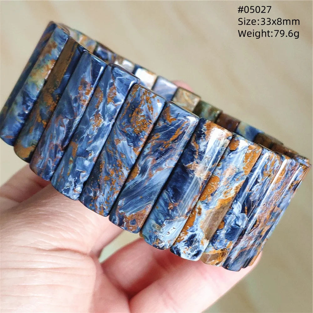Natural Blue Pietersite Rectangle Beads Bracelet 17x10mm Stretch Gemstone Yellow Fire Pietersite From Namibia AAAAAA