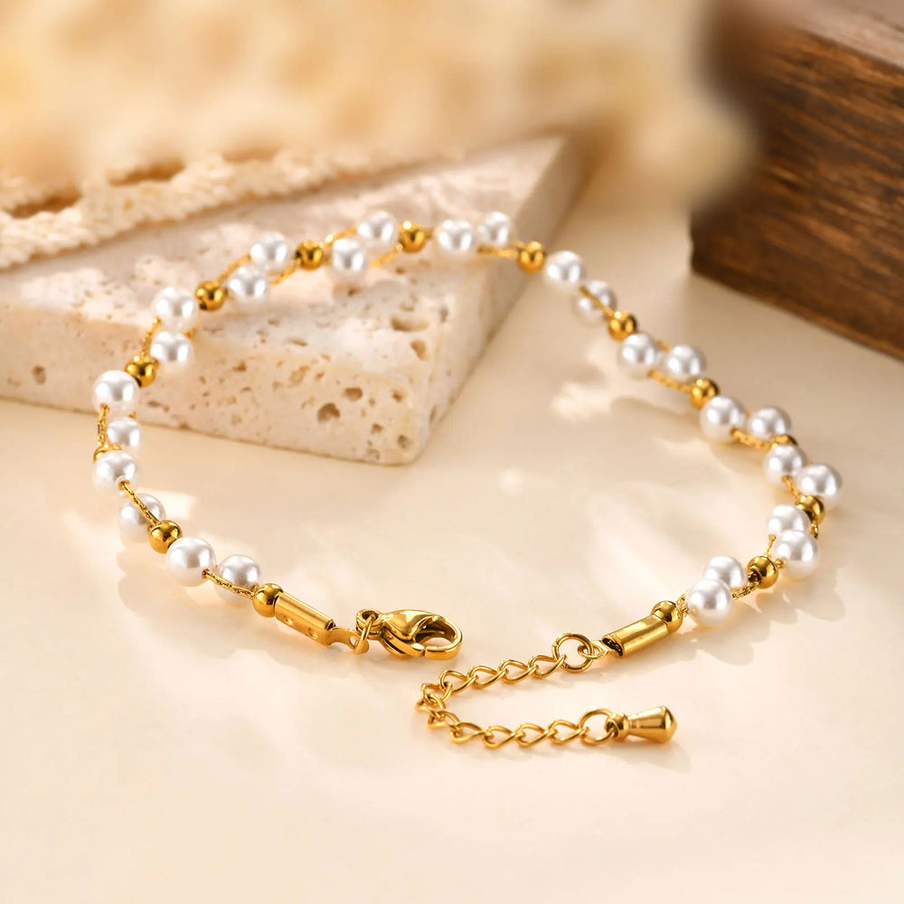 Pearl Bracelet,18k Gold Plated Delicate Waterproof Chain Adjustable, Statement Jewellery Gifts.