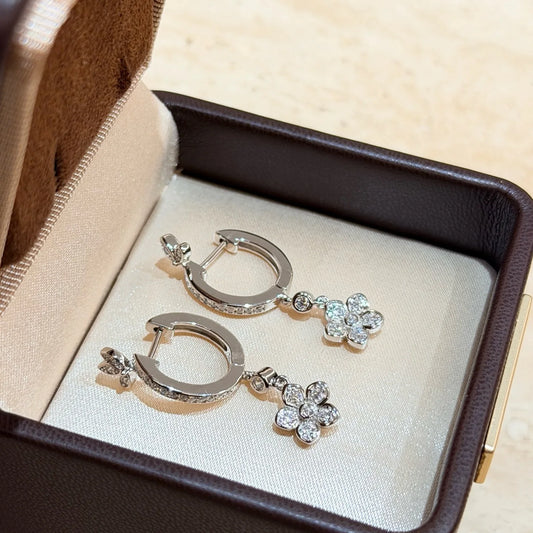 100% 925 Sterling Silver Pave AAA Zircon Flower Ear Buttons Earrings.
