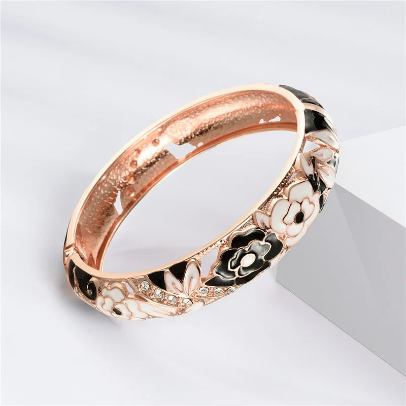 Cloisonne Double Bangle Bracelet On Hand Enamel Jewelry Women's Hand Bracelet.