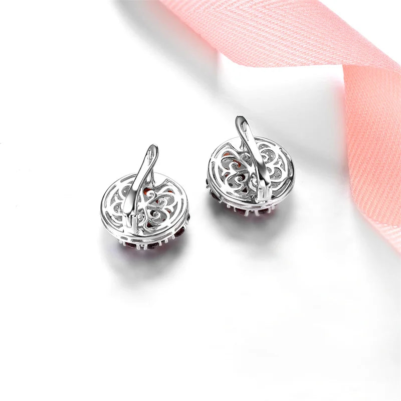 Natural Red Garnet Solid Silver Clip Earring 5.2 Carats Genuine Garnet Faced Cut Elegant Style.