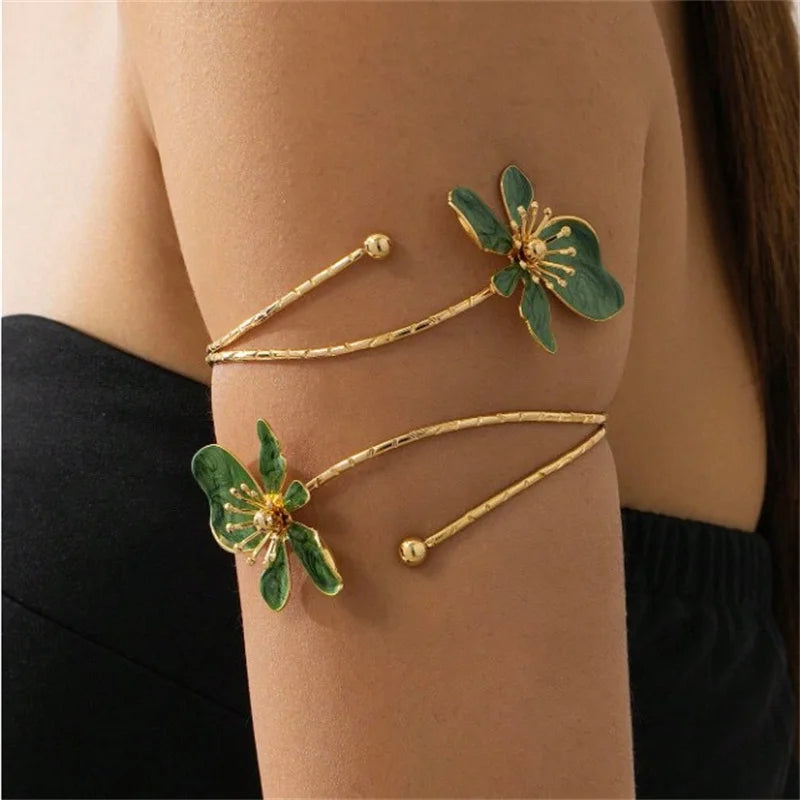 Bohemian Enamel Floral upper arm Bracelet for Women trendy Oil Drip Flower open Cuff Bangle Handmade Party Holiday Jewelry gift
