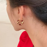 Trendy Enamel Color Metal Texture Small Hoop Earrings, Gold Plated Jewellery Gifts.