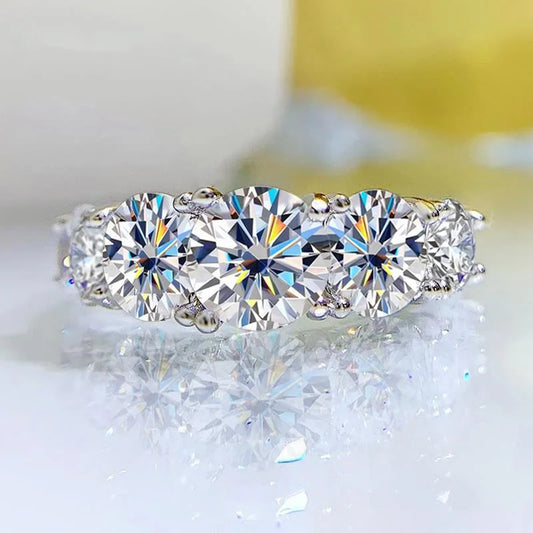 18k Plated 3.6CT All Moissanite Rings 5 Stones Sparkling Diamond S925 Sterling Silver Jewellery.