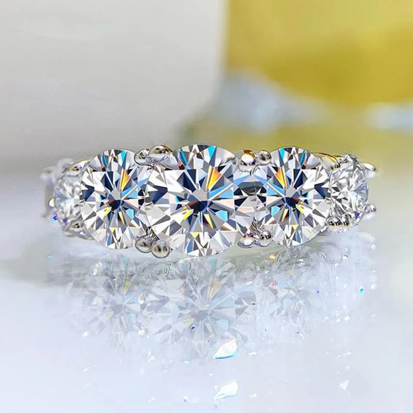 18k Plated 3.6CT All Moissanite Rings 5 Stones Sparkling Diamond S925 Sterling Silver Jewellery.