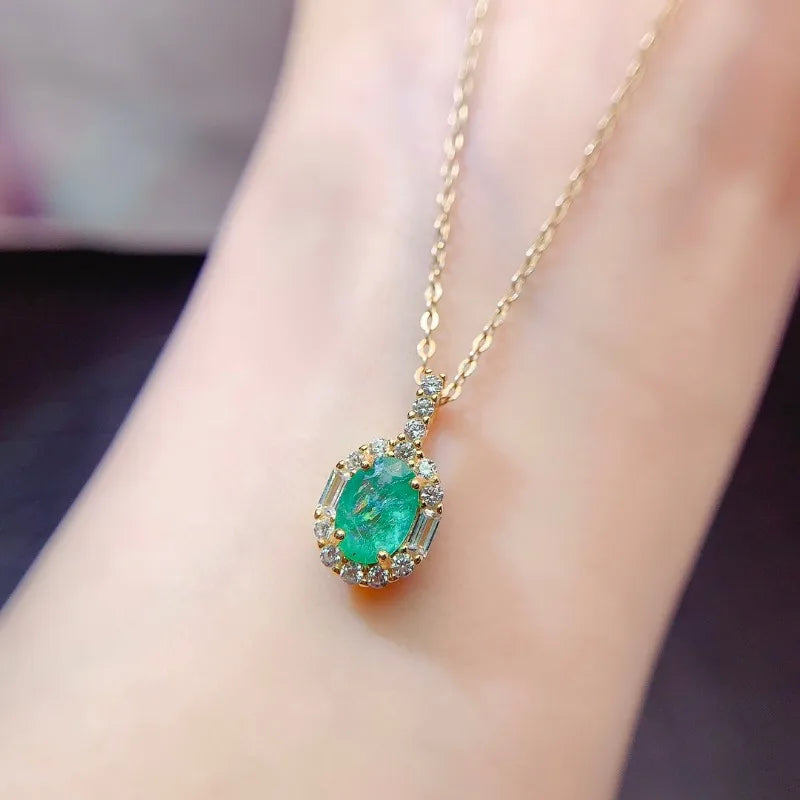 Natural Emerald Necklace Pendant Clavicle Chain S925 Sterling Silver  Carry Certificate.