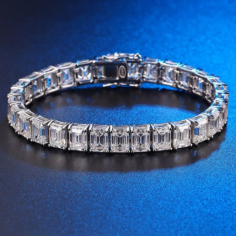 0.4-1ct D Color Emerald Cut Moissanite Tennis Chain Bracelet 925 Sterling Silver.