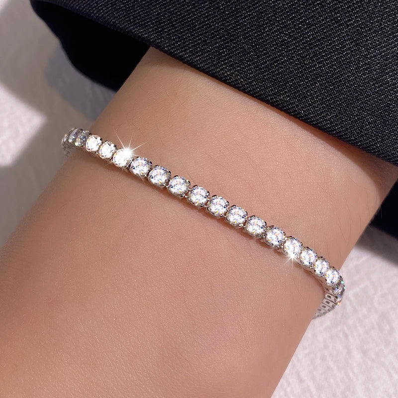 DW Real Moissanite Diamond Tennis Bracelet for Women 925 Sterling Silver Plated White Gold Eternity Wedding Luxury Fine Jewelr