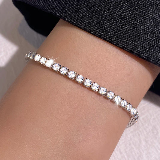Real Moissanite Diamond Tennis Bracelet Plated White Gold Eternity Luxury.