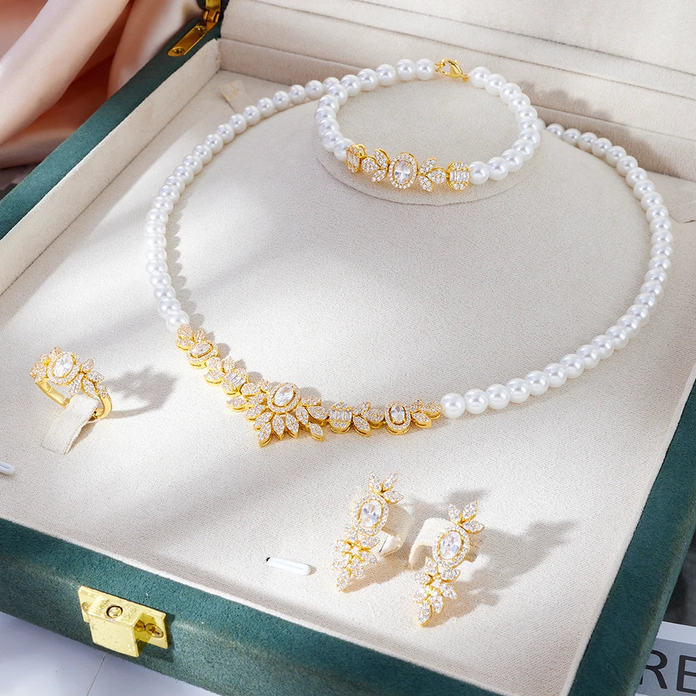 Pearl Jewelry Sets  Cubic Zirconia Set Full Jewellery Accessory.