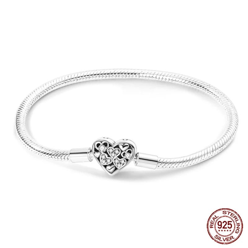 Bracelet Silver 925 Original Star Moon Sun Four Leaf Clover Green Zircon Bracelets Jewellery.