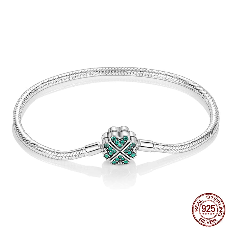 Bracelet Silver 925 Original Star Moon Sun Four Leaf Clover Green Zircon Bracelets Jewellery.