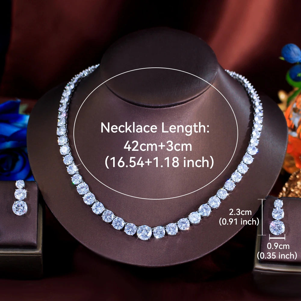 Glittering Round Cubic Zirconia Tennis Necklace and Earrings