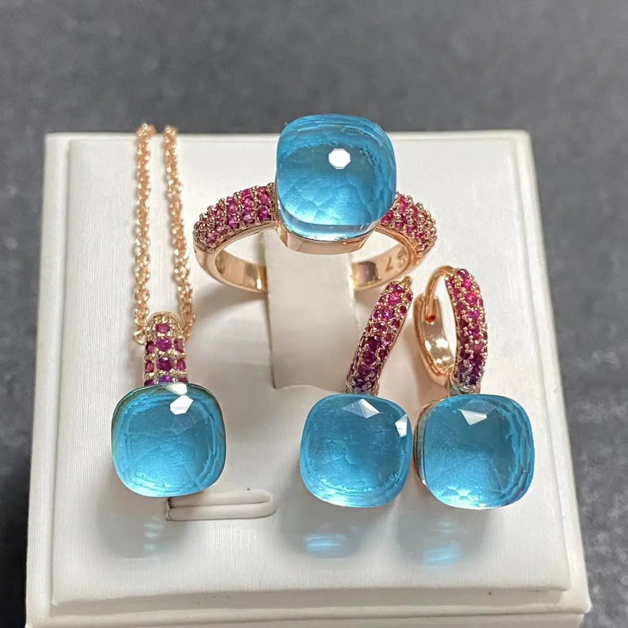 3Pcs Rose Gold Plated Jewelry set with Inlay Purple Zircon Crystal