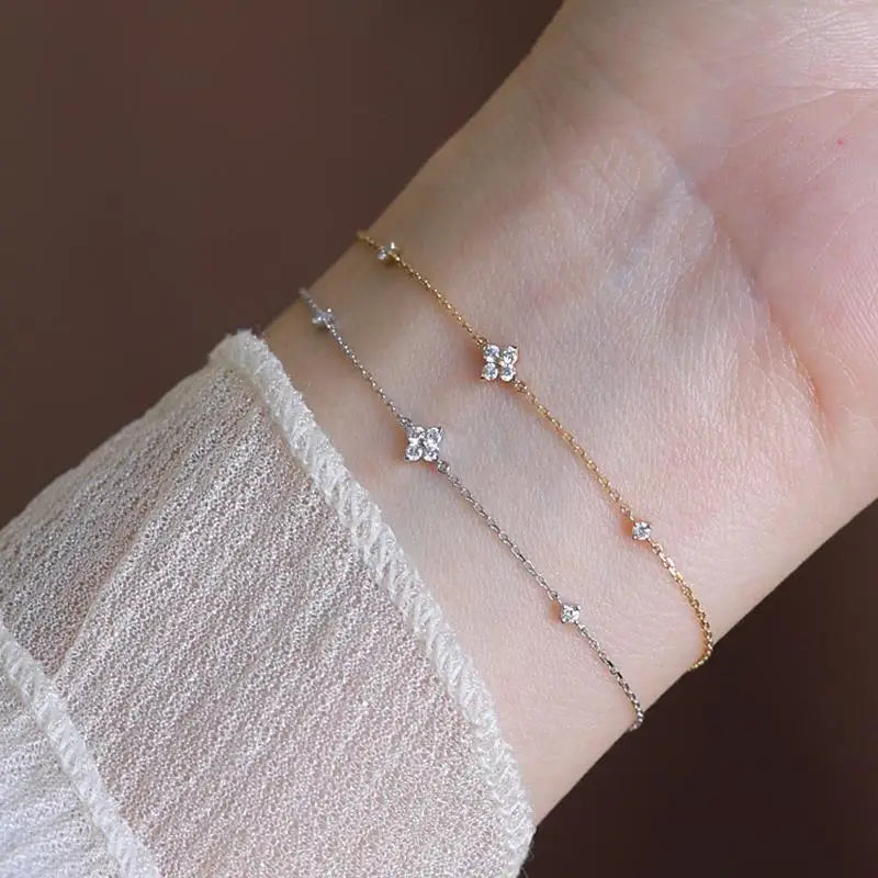 925 Sterling Silver Electroplated 18K Gold Inlaid Zirconia Flower Jewelry Bracelet.