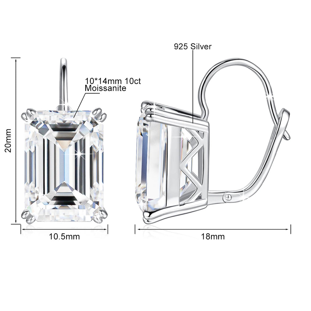 925 Sterling Silver 10*14mm Emerald Moissanite Clip Earrings perfect Jewelry gift.