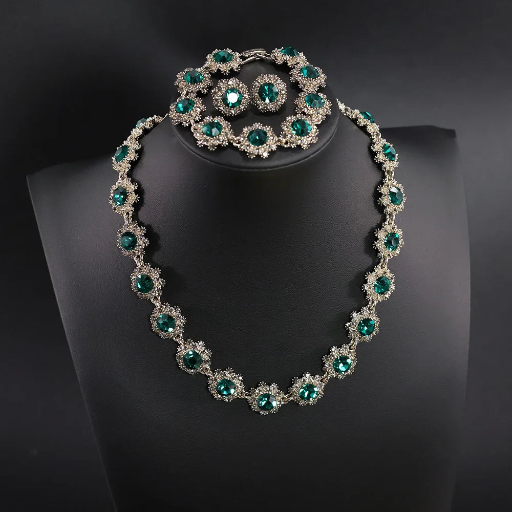 Shiny Fine Black Jewelry Necklace Earrings Bracelet Women's jewellery set.
