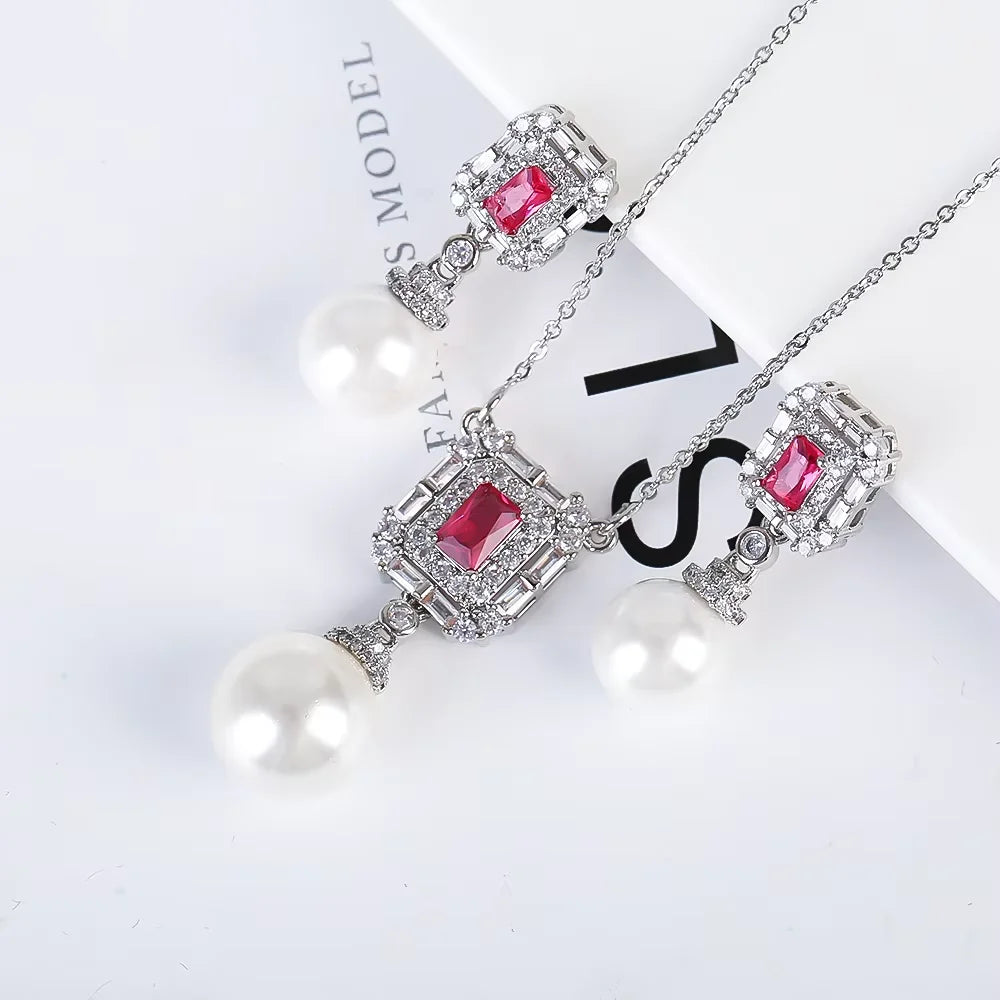 Luxury Irregular Pearl Classic Retro Pendant Jewelry Set 18K Gold Plated Crystal.