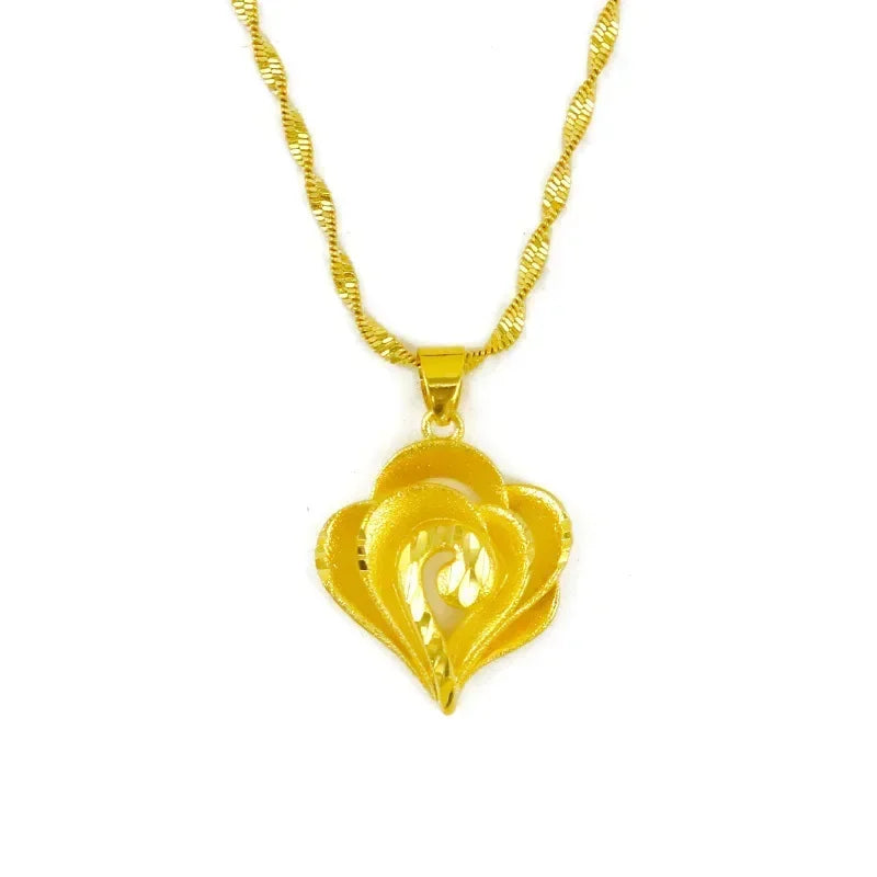 High quality gold necklace real gold 24K pure gold rose pendant necklace