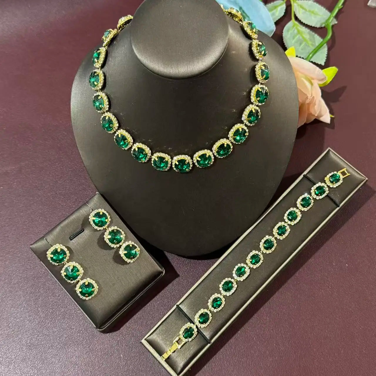 European and American necklace, earring, bracelet set, high-end bridal jewelry set, accessories suitable for daily wear at parti