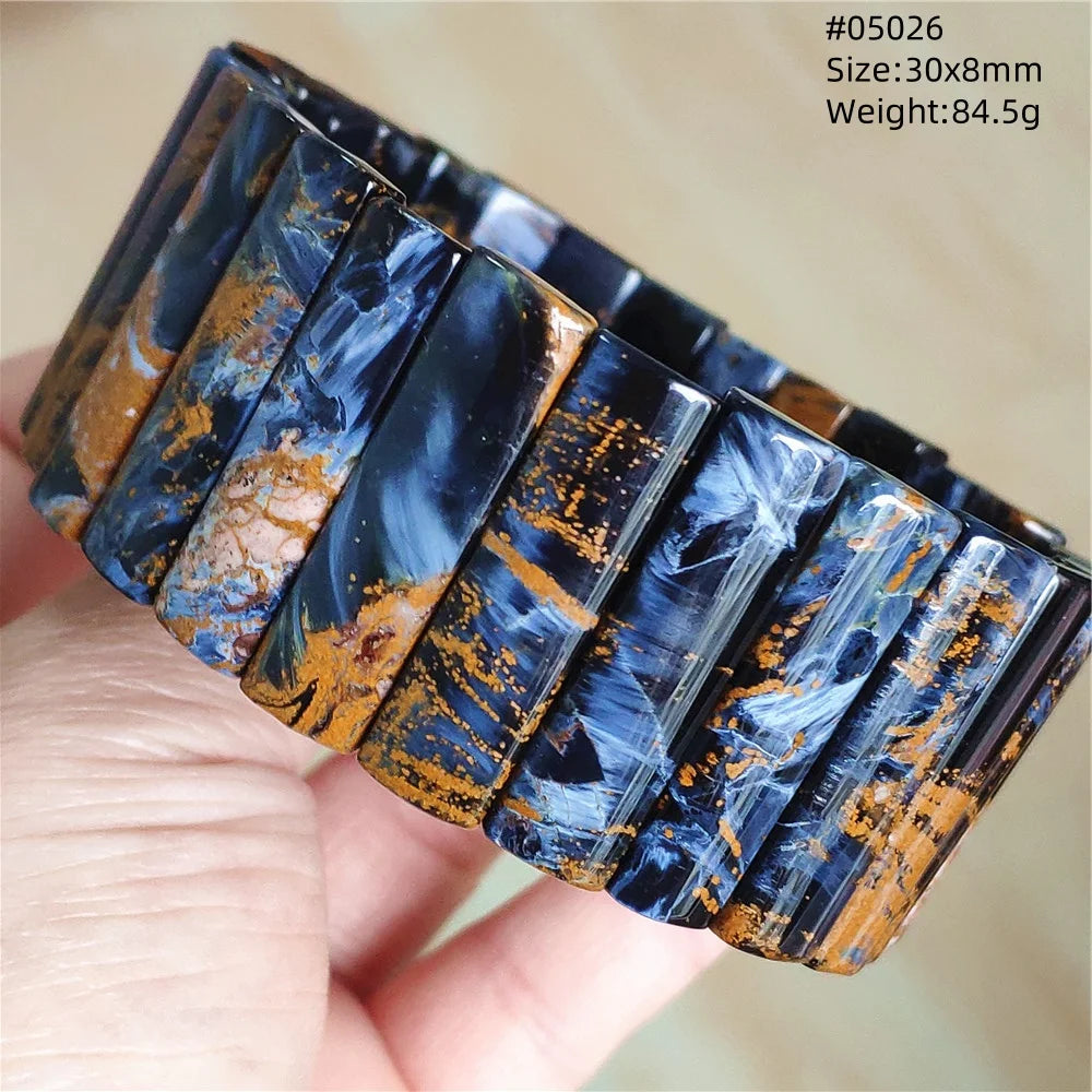 Natural Blue Pietersite Rectangle Beads Bracelet 17x10mm Stretch Gemstone Yellow Fire Pietersite From Namibia AAAAAA