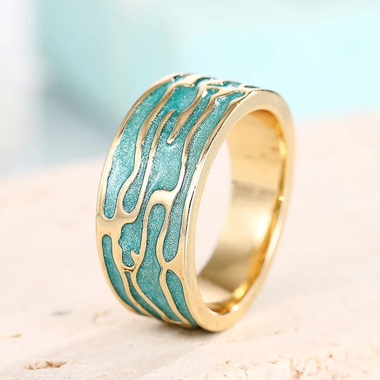 Novel Irregular Pattern Design Rings Fashion Stylish Chic Green Finger Rings Graceful