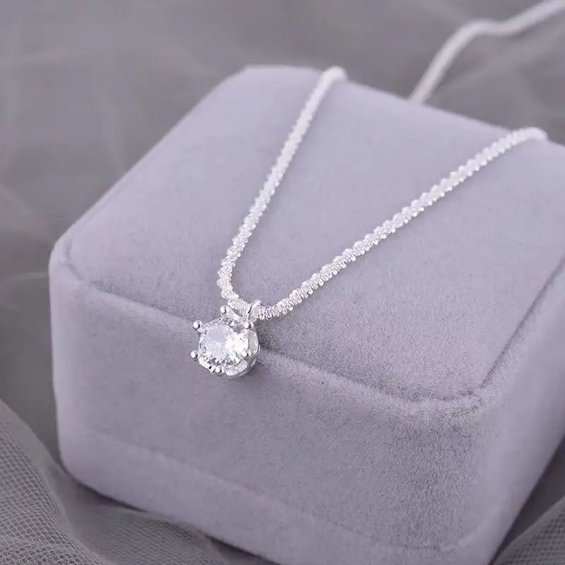 Moissanite 6 Prong Crown Pendant Necklace Real S925 Sterling Silver Sparkling Cauliflower Chain Fine Jewellery.