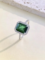 925 Sterling Silver Classic Vintage Emerald Cubic Zirconia Ring For Anniversary Luxury Jewellery.