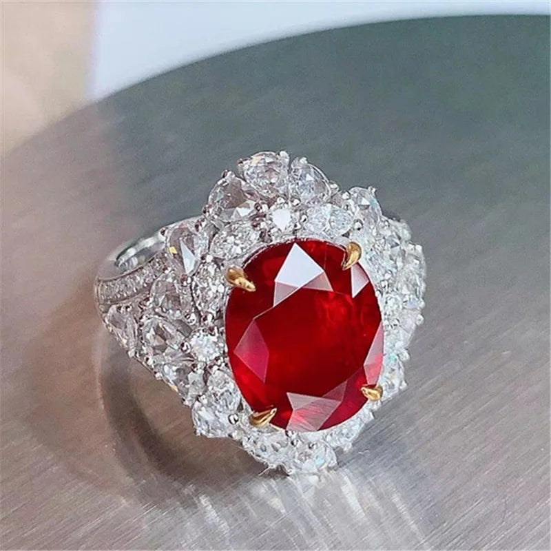 High-end 925 Sterling Silver Ruby Open-Ended Ring Elegant Precious Gemstone Finger Ring.