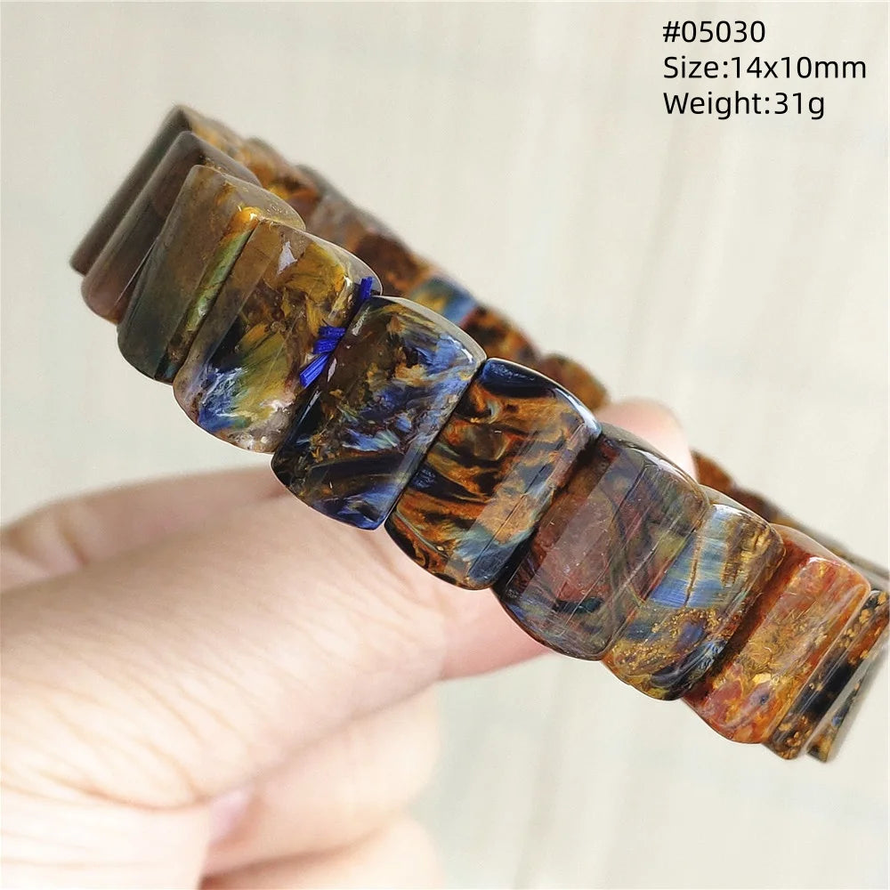 Natural Blue Pietersite Rectangle Beads Bracelet 17x10mm Stretch Gemstone Yellow Fire Pietersite From Namibia AAAAAA