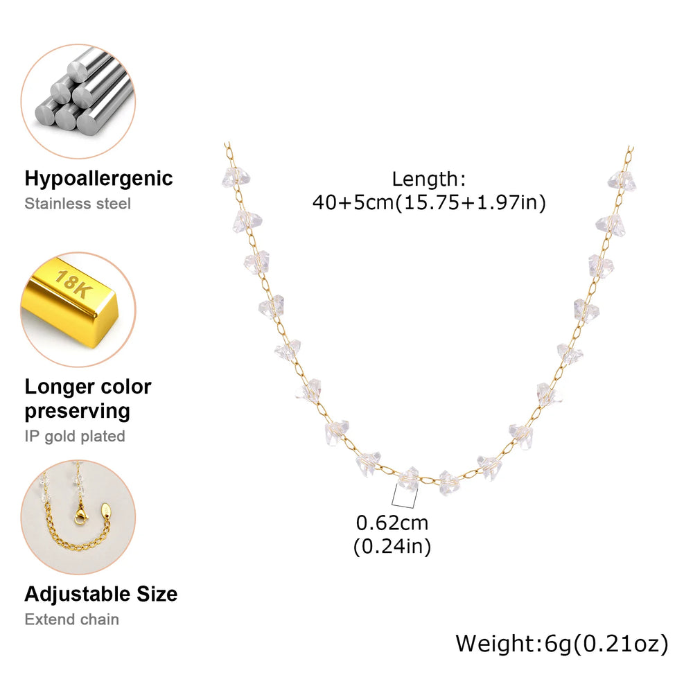 Irregular Transparent Crystal Bead Necklace for Women,Stainless Steel Bead Chain Necklaces,Exquisite Hand Jewelry Gift