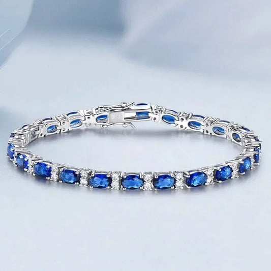925 Sterling Silver Sapphire Bracelet Elegant Shine Gem Solid Bangle High Quality Jewellery.
