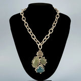 Vintage Ethnic Resin Stone Pendant Necklace Geometry Round  Jewelry