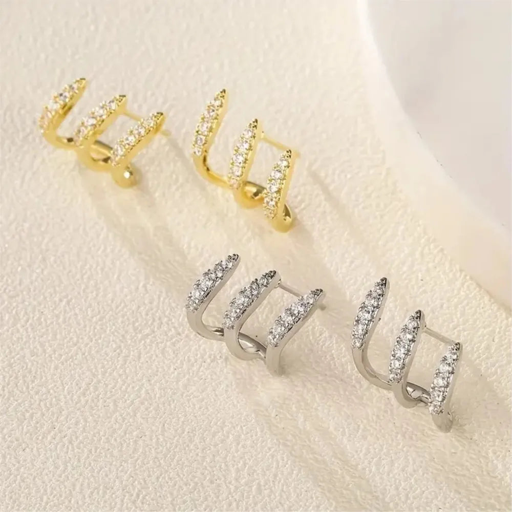 Elegant Rhinestone Three-Claw Earrings Luxurious Earring