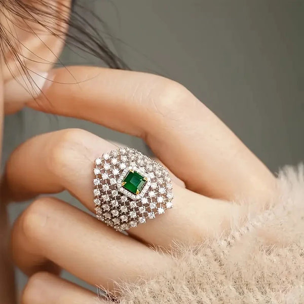 Elegant Women Ring Geometric Hollow Design Trendy Lady Accessories Shiny Cubic zirconia.