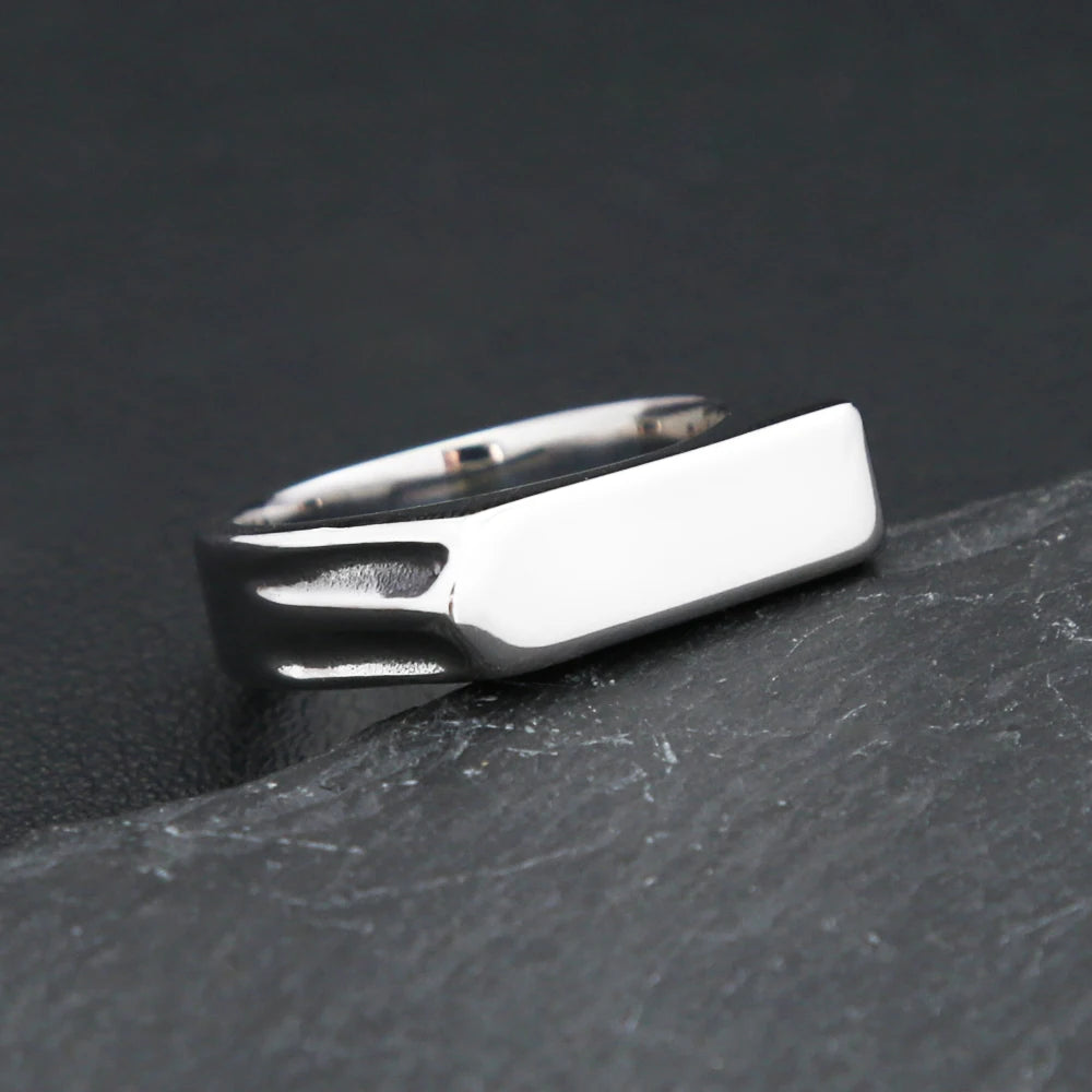 316L Stainless Steel Simple Rings For Men Square Band Flat Ring Charm Jewellery