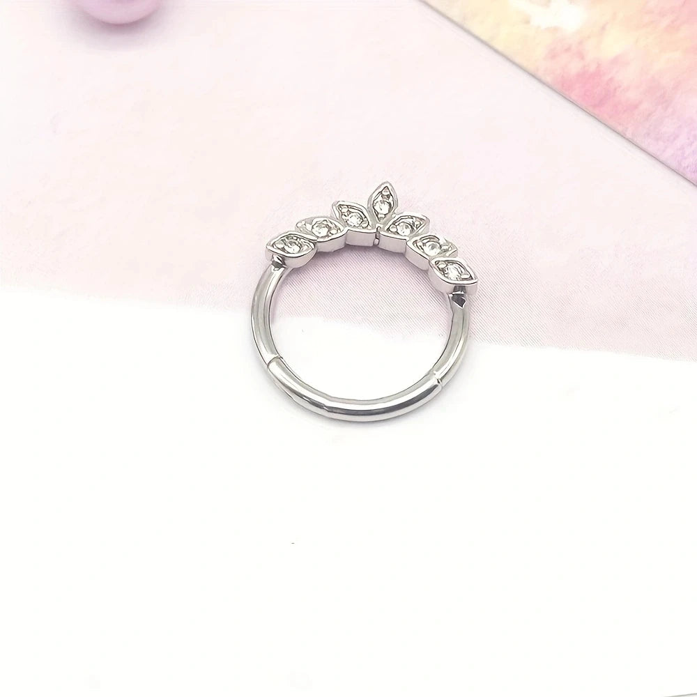 1Pc 18K Gold Plated Stainless Steel Nose Ring, Synthetic Zircon Nasal Septum Piercing Jewelry.