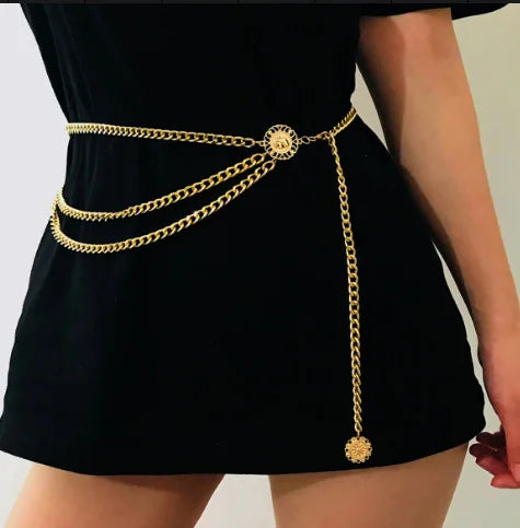 Sunflower Queen Head Coin Tassel Pendant Waist Belly Belt Women.