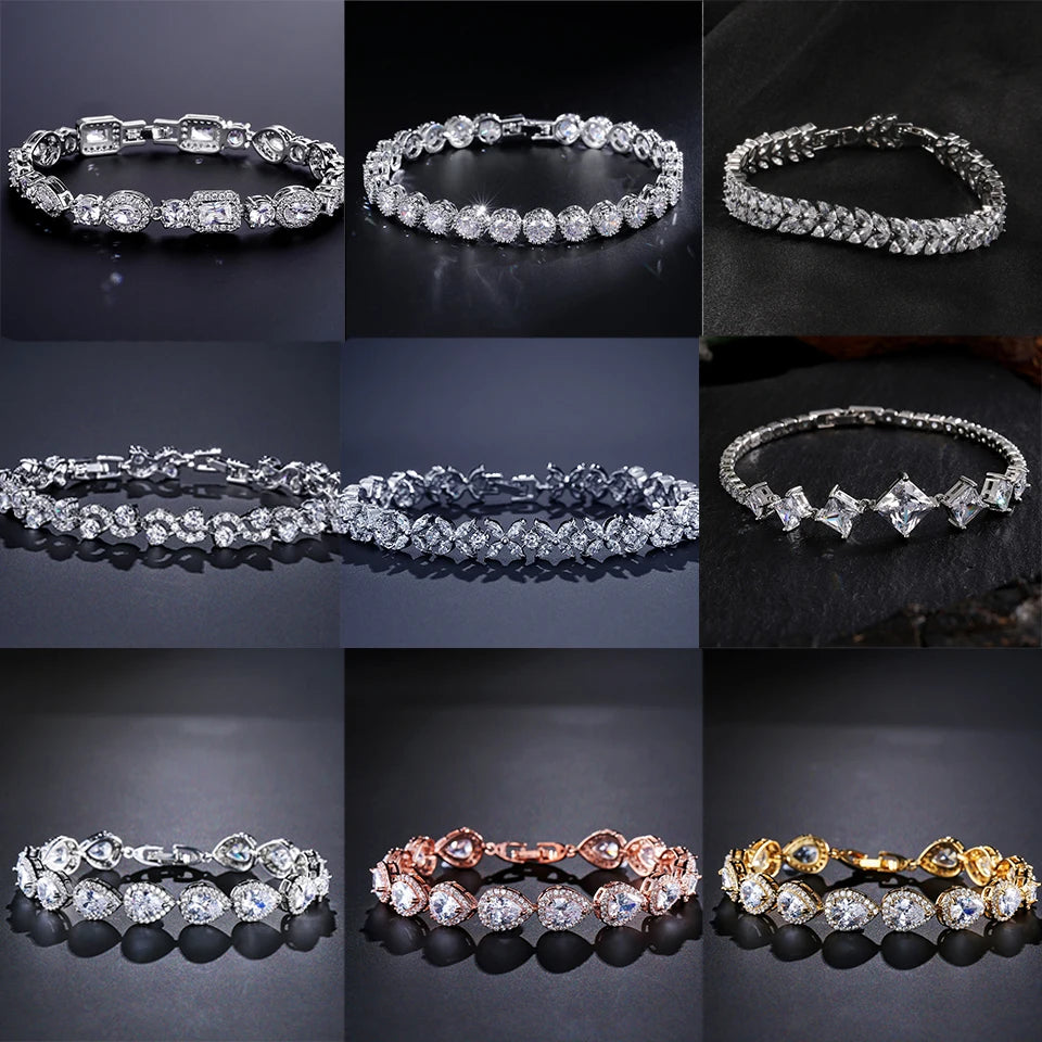 Luxury Geometric Water Drop Zirconia Bracelets for Elegant Women Full Crystal Charm Bracelet Jewellery.