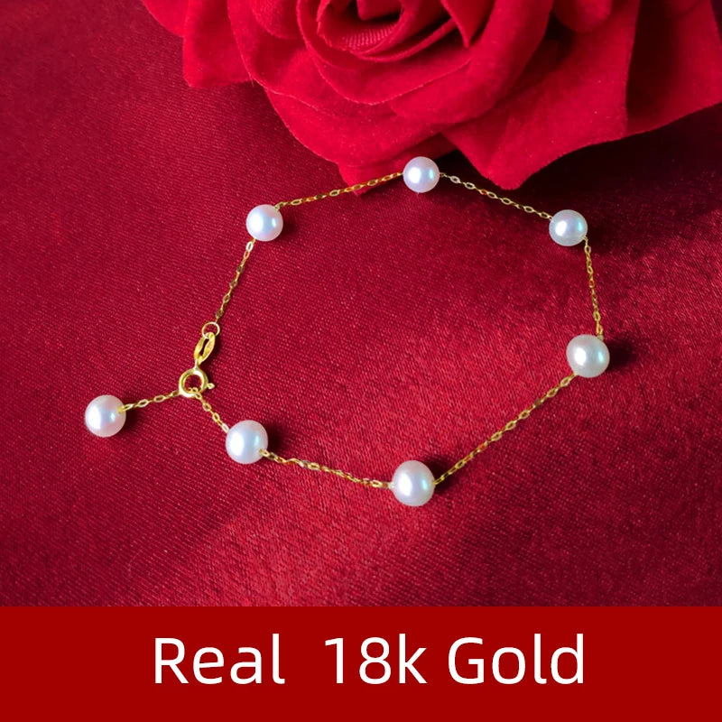 Pearl Jewelry Set Real 18K Gold Natural Freshwater Necklace Bracelet Earrings set.
