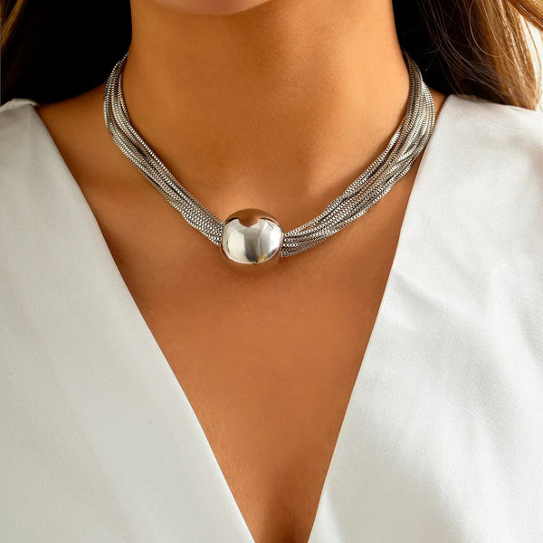 Exaggerated Twisted Chunky Chain Necklace Big Ball Pendant Clavicle Jewellery. Alternate View