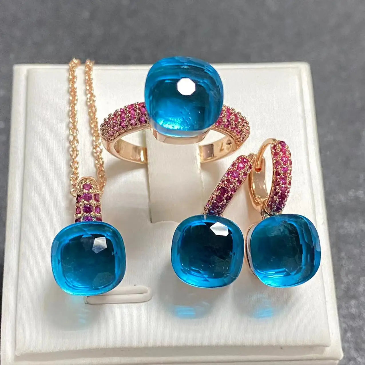 3Pcs Rose Gold Plated Jewelry set with Inlay Purple Zircon Crystal