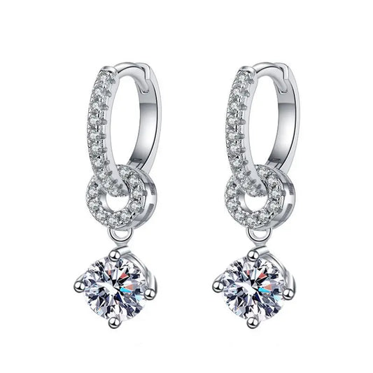 18K platinum diamond earrings double wear moissanite earrings platinum full diamond 50 points.