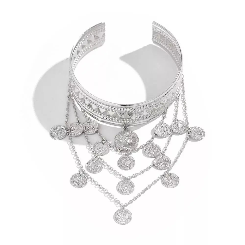 New Metal Tassel Arm Chain Adjustable Fashion Wide Open Bangle Retro Arm Bracelet Women